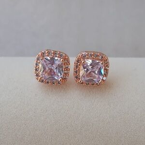 14k Gold Plated CZ Stone Stainless Steel Stud Earrings
